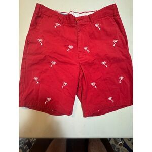 Castaway‎ Nantucket Island Mens 33 Red Palm Tree Embroidered Chino Shorts Cotton